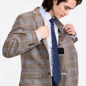 Tommy Hilfiger Mens Brown and Blue Plaid Blazer modern fit